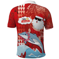 Hawaiian Mele Kalikimaka Polo Shirt Funny Santa Riding Lei Dolphin with Kakau Tattoos LT03 - Polynesian Pride