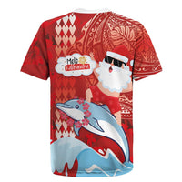 Hawaiian Mele Kalikimaka Rugby Jersey Funny Santa Riding Lei Dolphin with Kakau Tattoos LT03 - Polynesian Pride