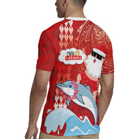 Hawaiian Mele Kalikimaka Rugby Jersey Funny Santa Riding Lei Dolphin with Kakau Tattoos LT03 - Polynesian Pride