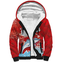 Hawaiian Mele Kalikimaka Sherpa Hoodie Funny Santa Riding Lei Dolphin with Kakau Tattoos LT03 Unisex Red - Polynesian Pride