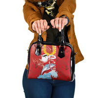 Hawaiian Mele Kalikimaka Shoulder Handbag Funny Santa Riding Lei Dolphin with Kakau Tattoos - Polynesian Pride