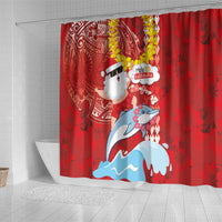 Hawaiian Mele Kalikimaka Shower Curtain Funny Santa Riding Lei Dolphin with Kakau Tattoos LT03 - Polynesian Pride