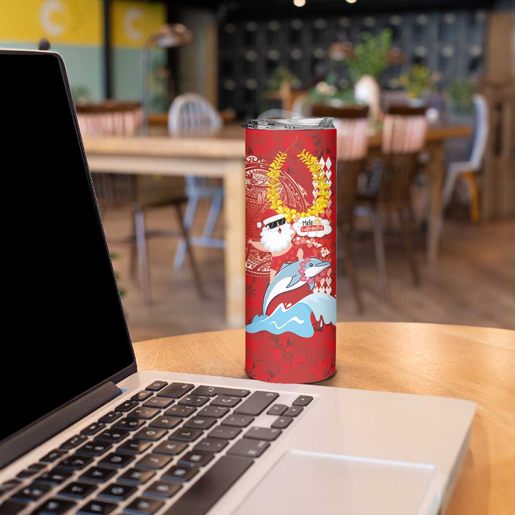 Hawaiian Mele Kalikimaka Skinny Tumbler Funny Santa Riding Lei Dolphin with Kakau Tattoos LT03 - Polynesian Pride