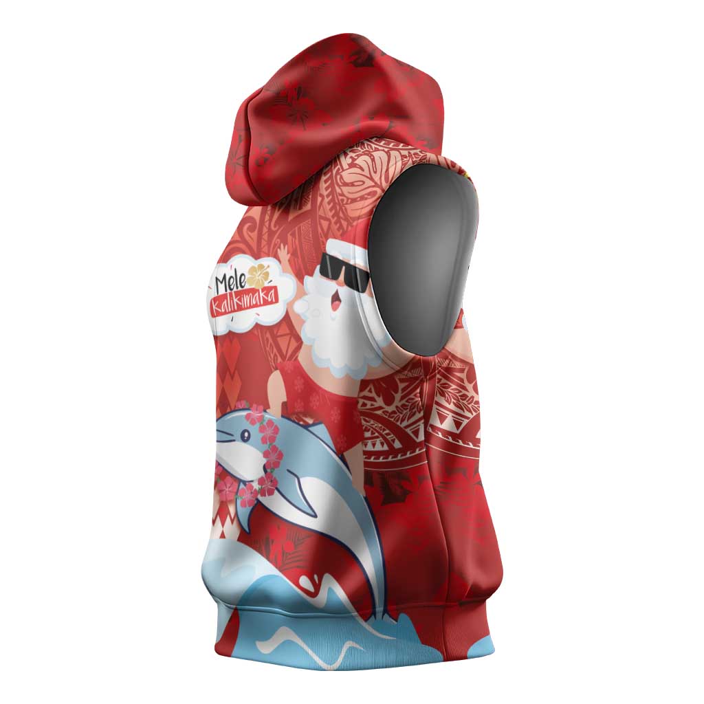 Hawaiian Mele Kalikimaka Sleeveless Hoodie Funny Santa Riding Lei Dolphin with Kakau Tattoos LT03 - Polynesian Pride