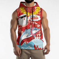 Hawaiian Mele Kalikimaka Sleeveless Hoodie Funny Santa Riding Lei Dolphin with Kakau Tattoos LT03 - Polynesian Pride