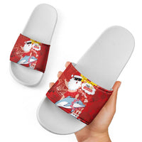 Hawaiian Mele Kalikimaka Slide Sandals Funny Santa Riding Lei Dolphin with Kakau Tattoos LT03 - Polynesian Pride
