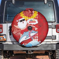 Hawaiian Mele Kalikimaka Spare Tire Cover Funny Santa Riding Lei Dolphin with Kakau Tattoos LT03 Red - Polynesian Pride