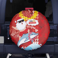 Hawaiian Mele Kalikimaka Spare Tire Cover Funny Santa Riding Lei Dolphin with Kakau Tattoos LT03 No hole Red - Polynesian Pride