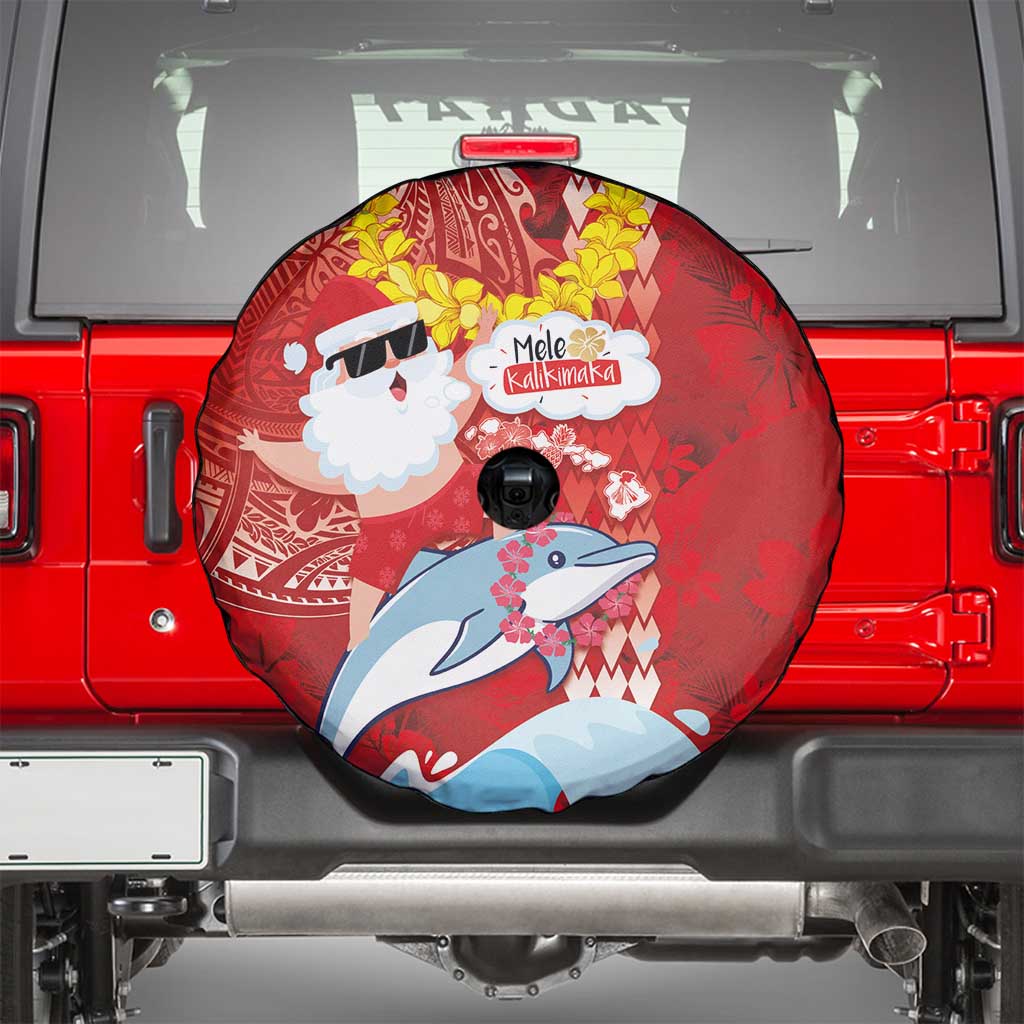 Hawaiian Mele Kalikimaka Spare Tire Cover Funny Santa Riding Lei Dolphin with Kakau Tattoos LT03 - Polynesian Pride