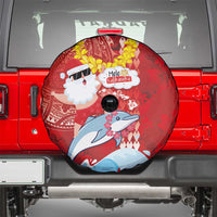 Hawaiian Mele Kalikimaka Spare Tire Cover Funny Santa Riding Lei Dolphin with Kakau Tattoos LT03 - Polynesian Pride