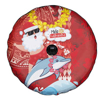 Hawaiian Mele Kalikimaka Spare Tire Cover Funny Santa Riding Lei Dolphin with Kakau Tattoos LT03 - Polynesian Pride