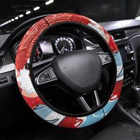 Hawaiian Mele Kalikimaka Steering Wheel Cover Funny Santa Riding Lei Dolphin with Kakau Tattoos LT03 Universal Fit Red - Polynesian Pride