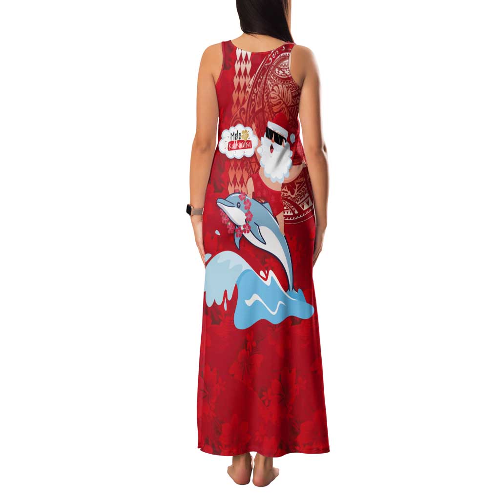 Hawaiian Mele Kalikimaka Tank Maxi Dress Funny Santa Riding Lei Dolphin with Kakau Tattoos LT03 - Polynesian Pride
