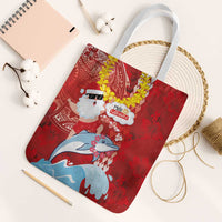 Hawaiian Mele Kalikimaka Tote Bag Funny Santa Riding Lei Dolphin with Kakau Tattoos LT03 White Strap One Size Red - Polynesian Pride