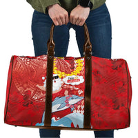 Hawaiian Mele Kalikimaka Travel Bag Funny Santa Riding Lei Dolphin with Kakau Tattoos LT03 Red - Polynesian Pride