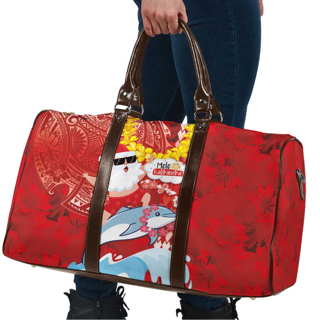 Hawaiian Mele Kalikimaka Travel Bag Funny Santa Riding Lei Dolphin with Kakau Tattoos LT03 - Polynesian Pride