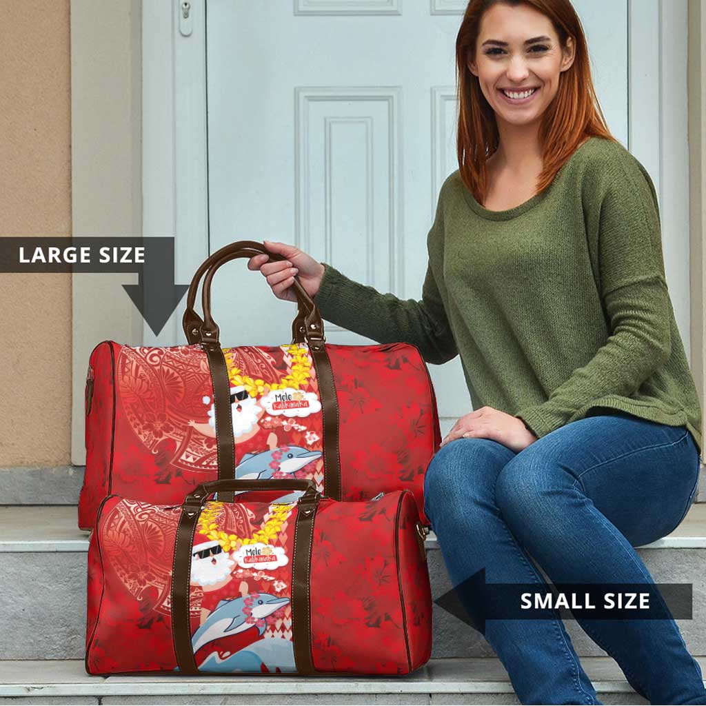 Hawaiian Mele Kalikimaka Travel Bag Funny Santa Riding Lei Dolphin with Kakau Tattoos LT03 - Polynesian Pride