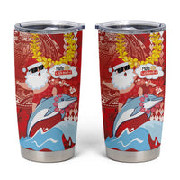 Hawaiian Mele Kalikimaka Tumbler Cup Funny Santa Riding Lei Dolphin with Kakau Tattoos LT03 Red - Polynesian Pride