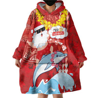 Hawaiian Mele Kalikimaka Wearable Blanket Hoodie Funny Santa Riding Lei Dolphin with Kakau Tattoos LT03 - Polynesian Pride