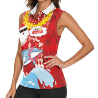 Hawaiian Mele Kalikimaka Women Sleeveless Polo Shirt Funny Santa Riding Lei Dolphin with Kakau Tattoos LT03 - Polynesian Pride