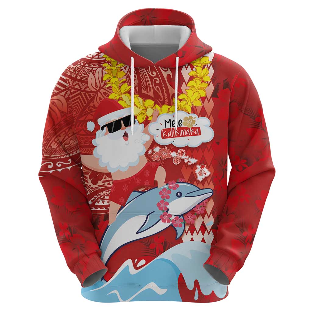 Hawaiian Mele Kalikimaka Zip Hoodie Funny Santa Riding Lei Dolphin with Kakau Tattoos LT03 - Polynesian Pride