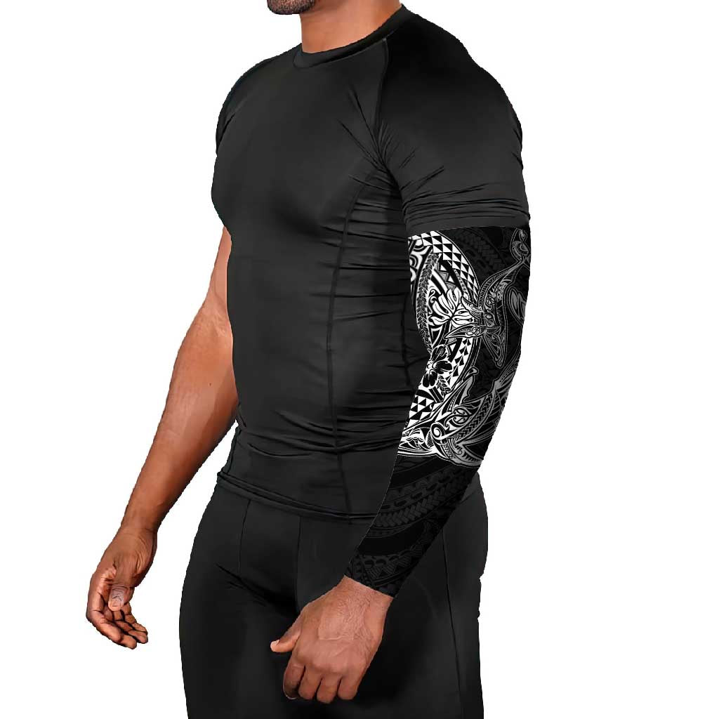 Hawaiian Whales Polynesian Art Motifs Arm Sleeves Black Color - Polynesian Pride