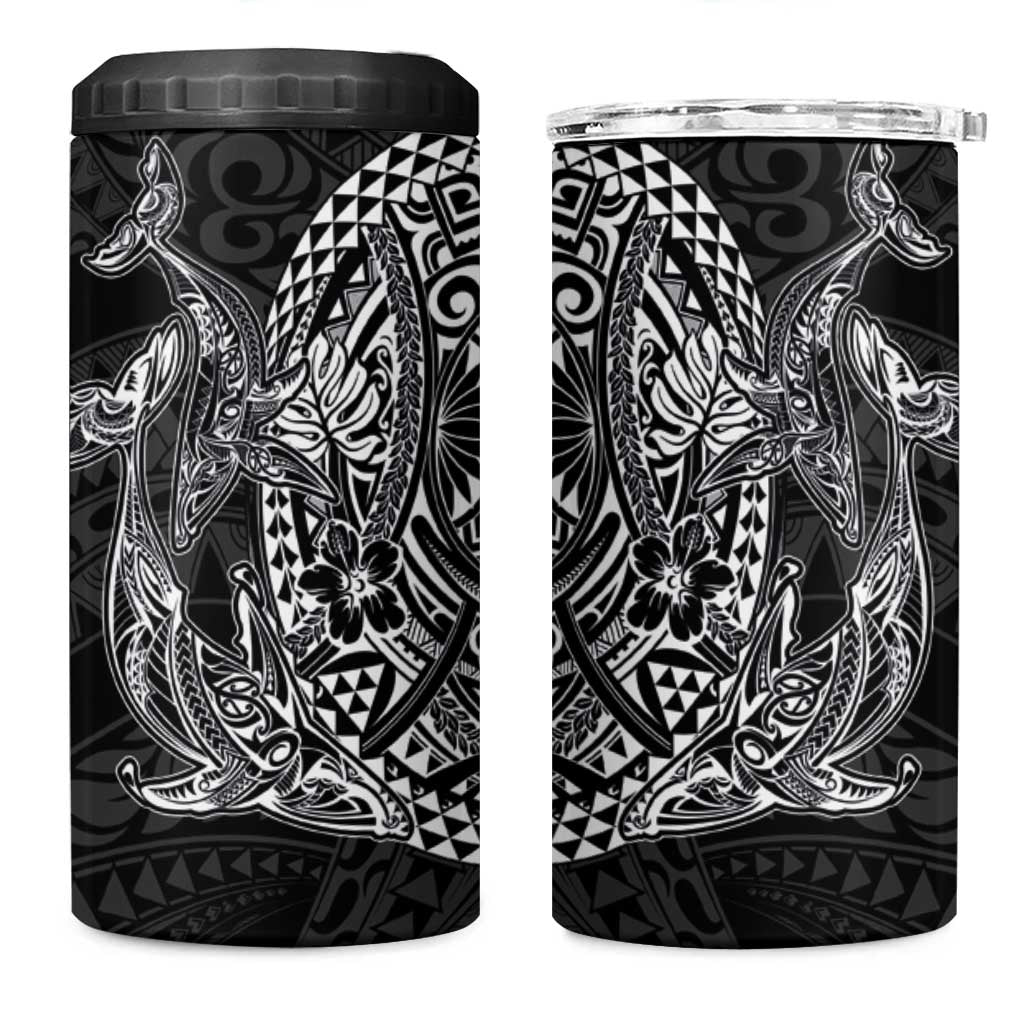 Hawaiian Whales Polynesian Art Motifs 4 in 1 Can Cooler Tumbler Black Color LT03 One Size: 16 oz Black - Polynesian Pride