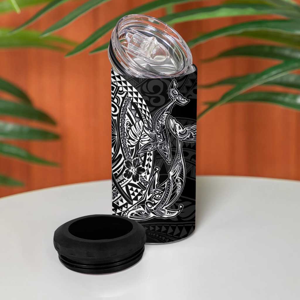 Hawaiian Whales Polynesian Art Motifs 4 in 1 Can Cooler Tumbler Black Color LT03 - Polynesian Pride
