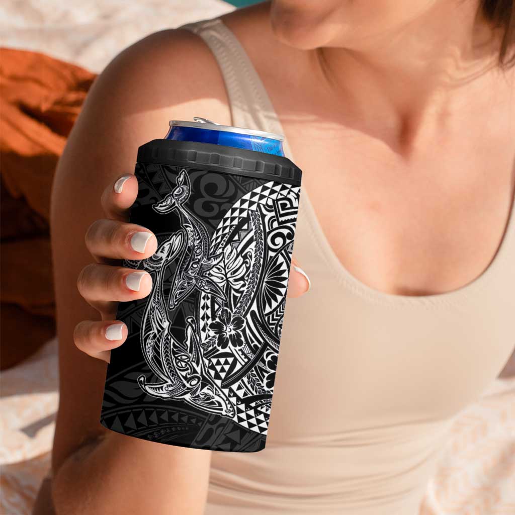 Hawaiian Whales Polynesian Art Motifs 4 in 1 Can Cooler Tumbler Black Color LT03 - Polynesian Pride