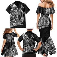 Hawaiian Whales Polynesian Art Motifs Family Matching Mermaid Dress and Hawaiian Shirt Black Color LT03 - Polynesian Pride