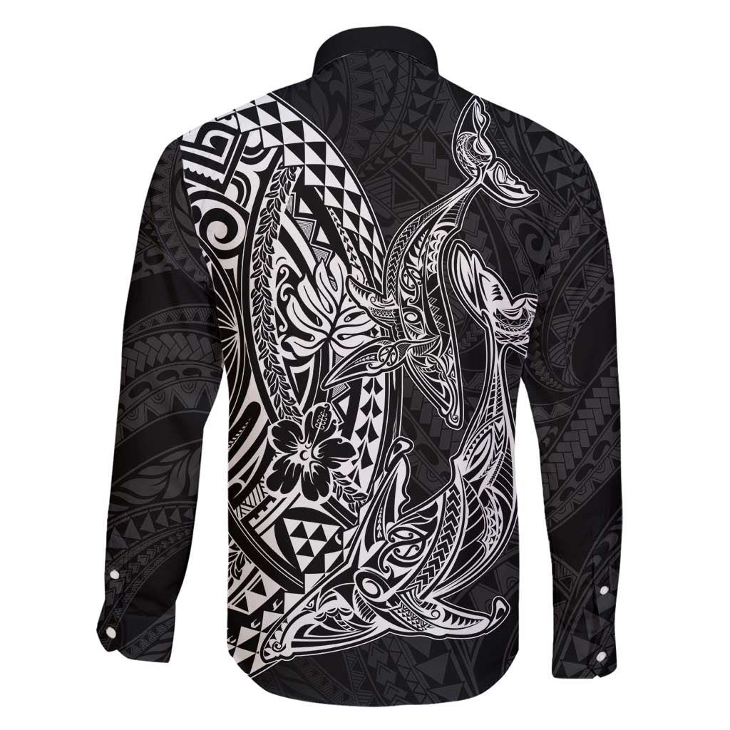 Hawaiian Whales Polynesian Art Motifs Family Matching Mermaid Dress and Hawaiian Shirt Black Color LT03 - Polynesian Pride