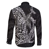 Hawaiian Whales Polynesian Art Motifs Family Matching Off Shoulder Maxi Dress and Hawaiian Shirt Black Color LT03 - Polynesian Pride