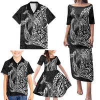 Hawaiian Whales Polynesian Art Motifs Family Matching Puletasi and Hawaiian Shirt Black Color LT03 - Polynesian Pride