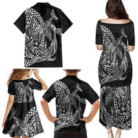 Hawaiian Whales Polynesian Art Motifs Family Matching Puletasi and Hawaiian Shirt Black Color LT03 - Polynesian Pride