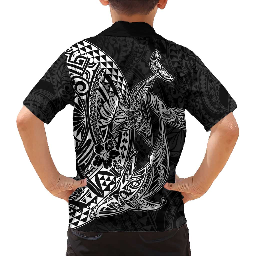 Hawaiian Whales Polynesian Art Motifs Family Matching Short Sleeve Bodycon Dress and Hawaiian Shirt Black Color LT03 - Polynesian Pride