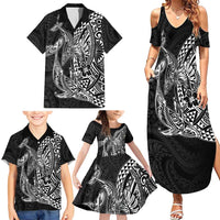 Hawaiian Whales Polynesian Art Motifs Family Matching Summer Maxi Dress and Hawaiian Shirt Black Color LT03 - Polynesian Pride