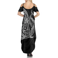 Hawaiian Whales Polynesian Art Motifs Family Matching Summer Maxi Dress and Hawaiian Shirt Black Color LT03 - Polynesian Pride