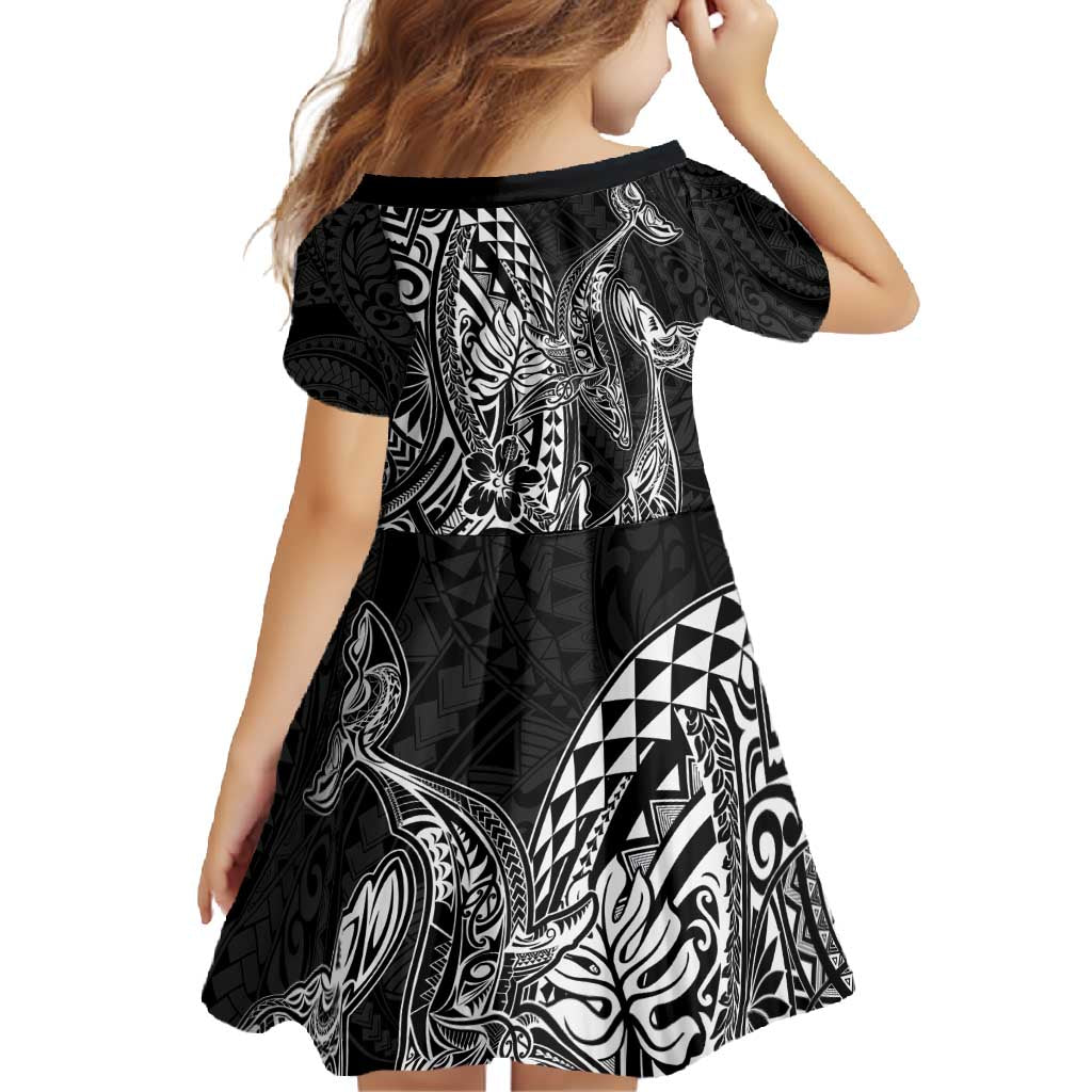 Hawaiian Whales Polynesian Art Motifs Family Matching Tank Maxi Dress and Hawaiian Shirt Black Color LT03 - Polynesian Pride