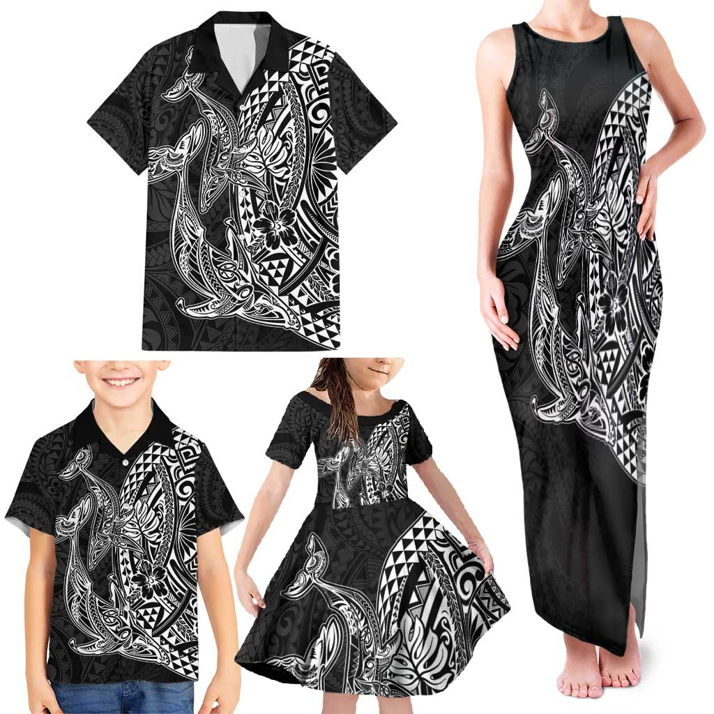 Hawaiian Whales Polynesian Art Motifs Family Matching Tank Maxi Dress and Hawaiian Shirt Black Color LT03 - Polynesian Pride