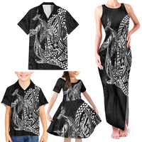 Hawaiian Whales Polynesian Art Motifs Family Matching Tank Maxi Dress and Hawaiian Shirt Black Color LT03 - Polynesian Pride