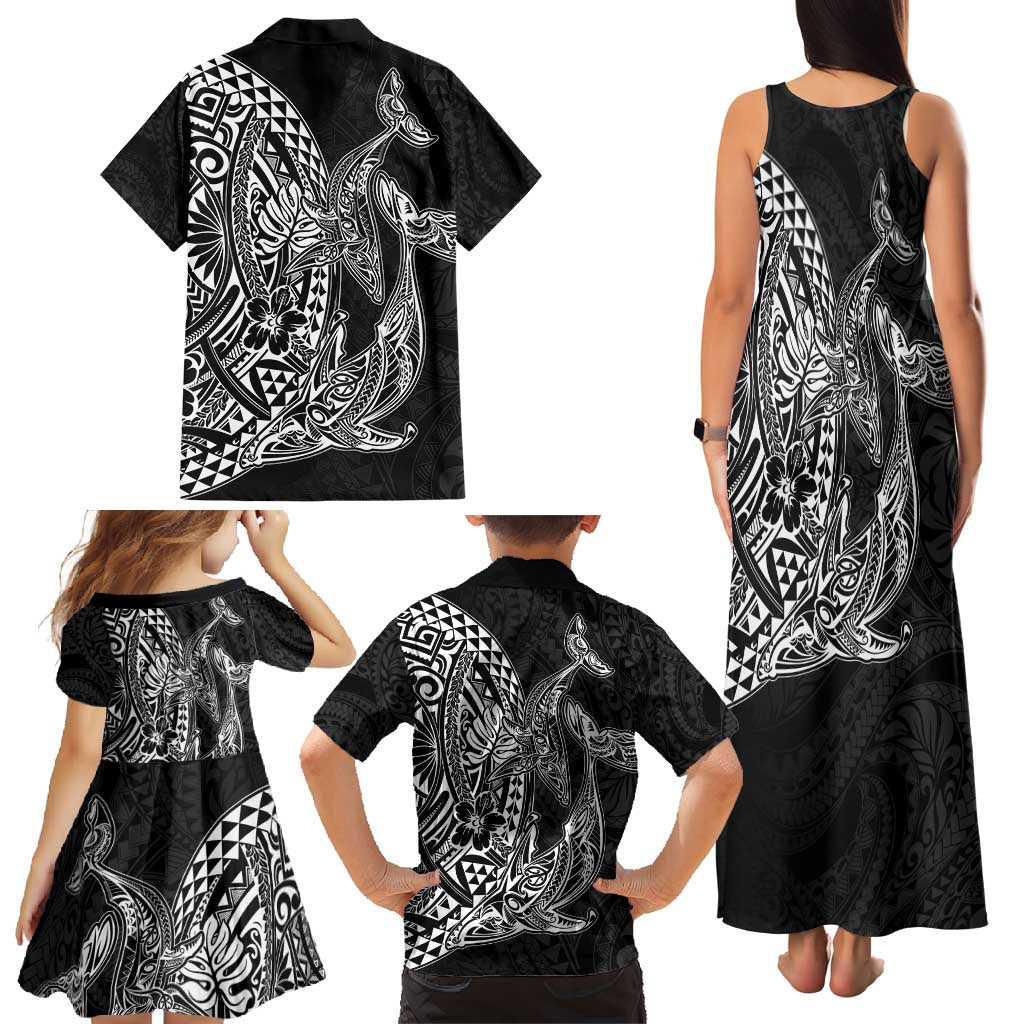 Hawaiian Whales Polynesian Art Motifs Family Matching Tank Maxi Dress and Hawaiian Shirt Black Color LT03 - Polynesian Pride