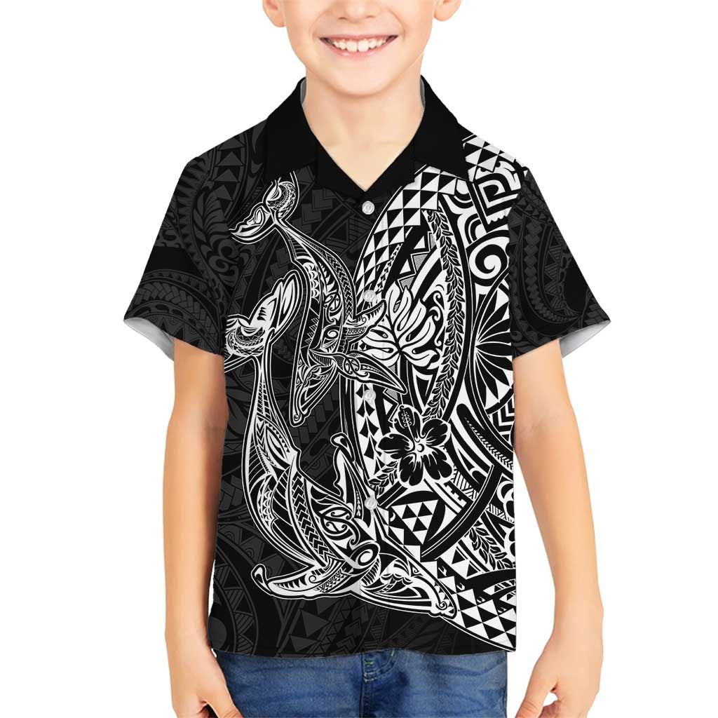 Hawaiian Whales Polynesian Art Motifs Family Matching Tank Maxi Dress and Hawaiian Shirt Black Color LT03 Son's Shirt Black - Polynesian Pride