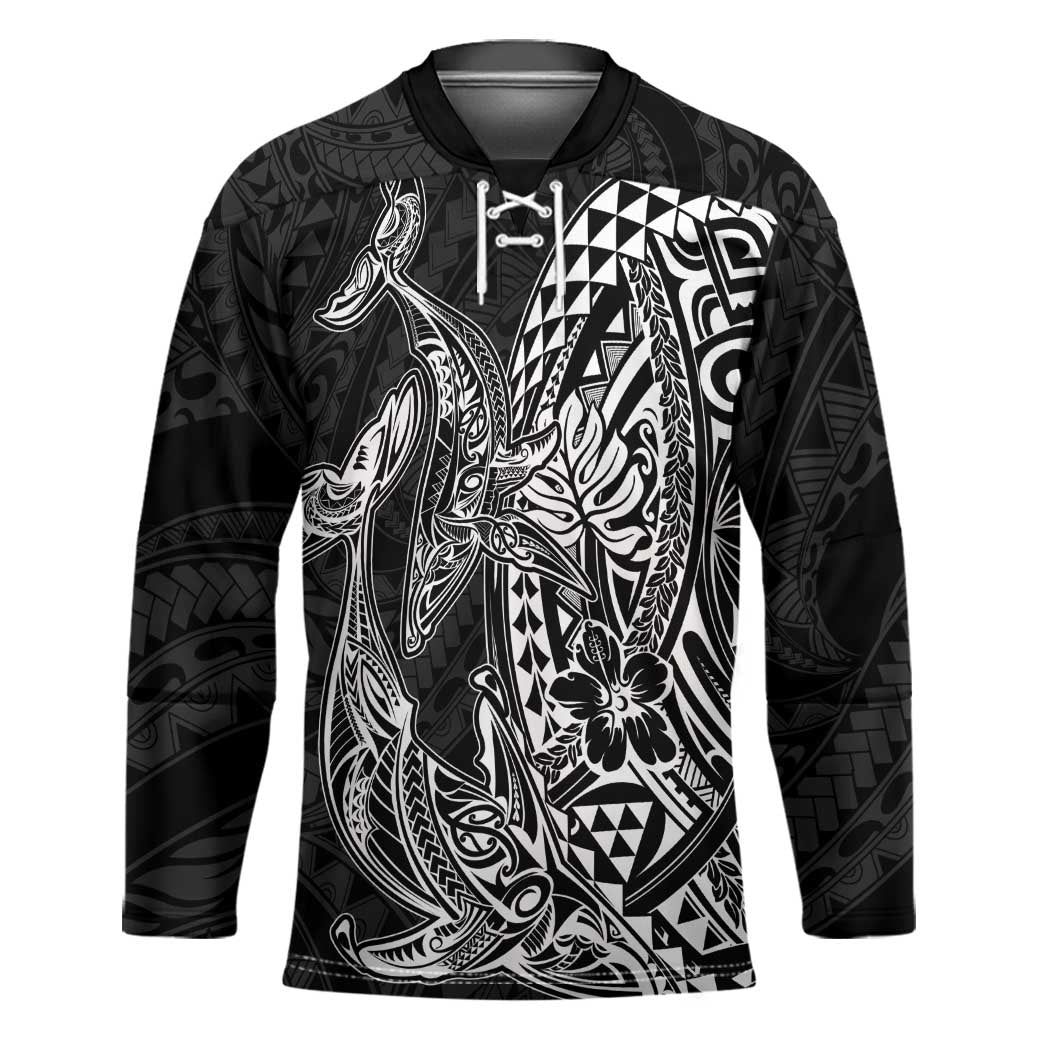 Hawaiian Whales Polynesian Art Motifs Hockey Jersey Black Color - Polynesian Pride