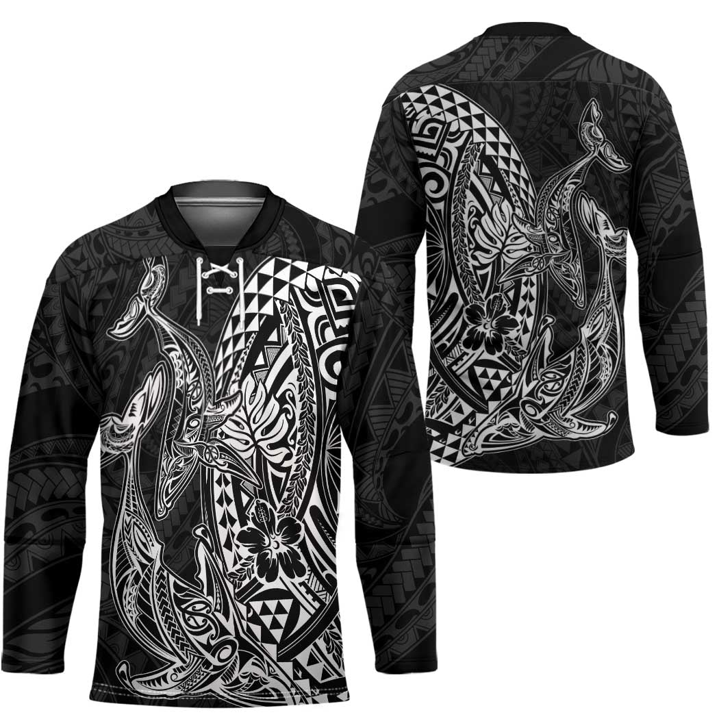 Hawaiian Whales Polynesian Art Motifs Hockey Jersey Black Color - Polynesian Pride
