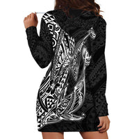 Hawaiian Whales Polynesian Art Motifs Hoodie Dress Black Color LT03 - Polynesian Pride