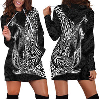 Hawaiian Whales Polynesian Art Motifs Hoodie Dress Black Color LT03 - Polynesian Pride
