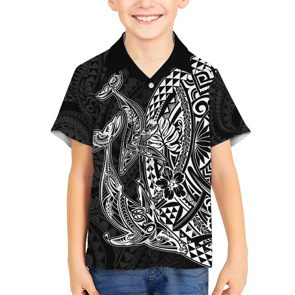 Hawaiian Whales Polynesian Art Motifs Kid Hawaiian Shirt Black Color LT03 Kid Black - Polynesian Pride