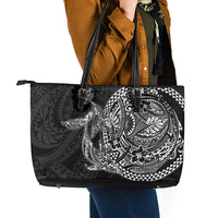 Hawaiian Whales Polynesian Art Motifs Leather Tote Bag Black Color - Polynesian Pride