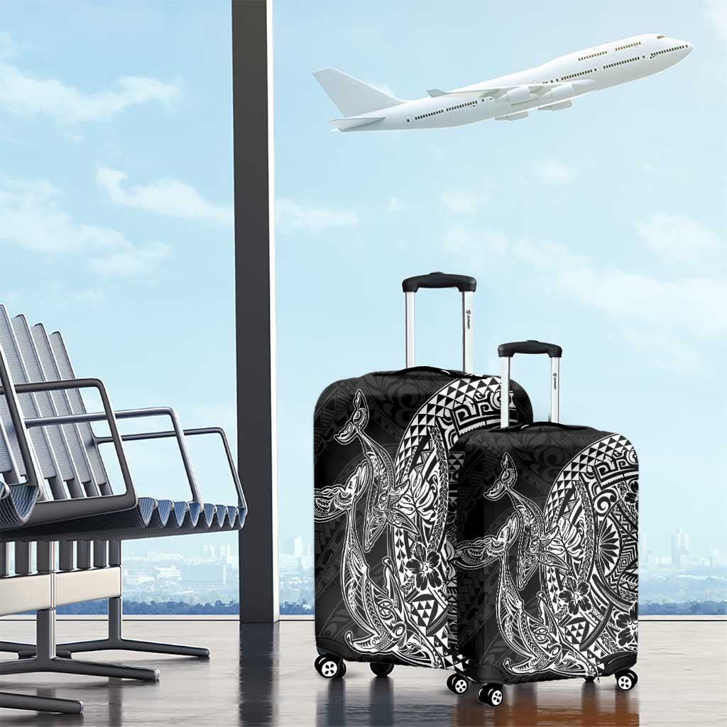 Hawaiian Whales Polynesian Art Motifs Luggage Cover Black Color - Polynesian Pride