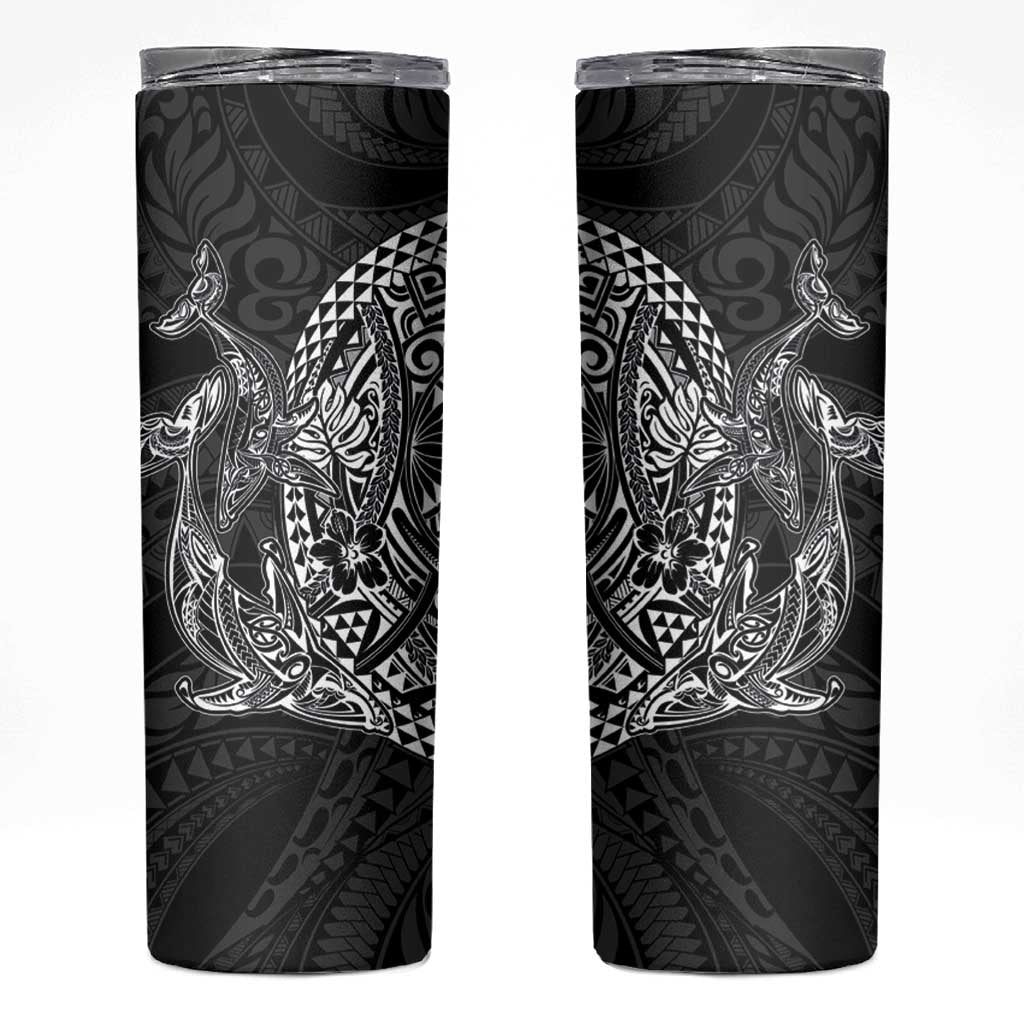Hawaiian Whales Polynesian Art Motifs Skinny Tumbler Black Color LT03 Black - Polynesian Pride